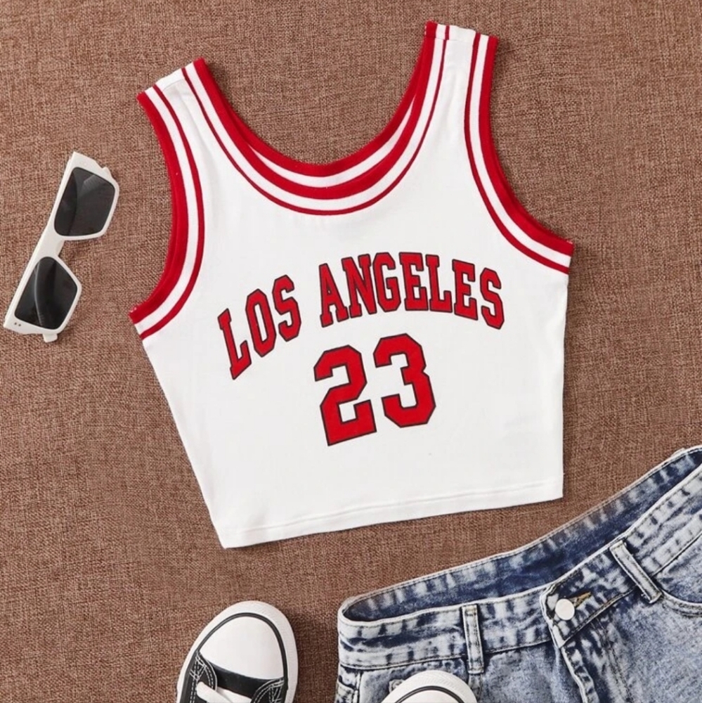 LA SHEIN red/white Crop Tank Top
